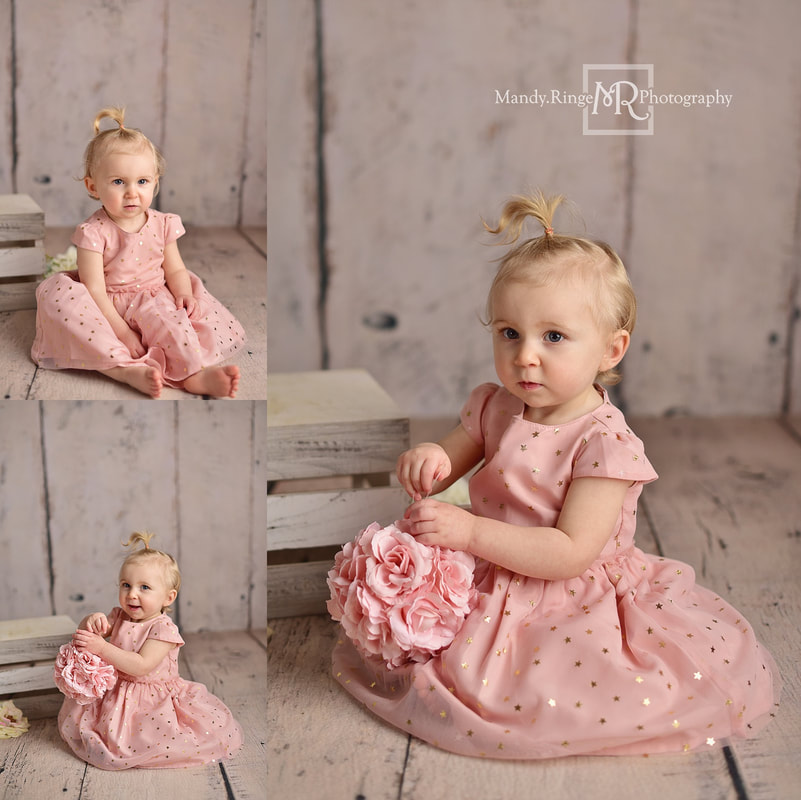 Baby girl first birthday portraits // Cream wood, Intuitions Backdrops - Lindsey and Williams, simple, classic // by Mandy Ringe Photography // St. Charles, IL Photographer