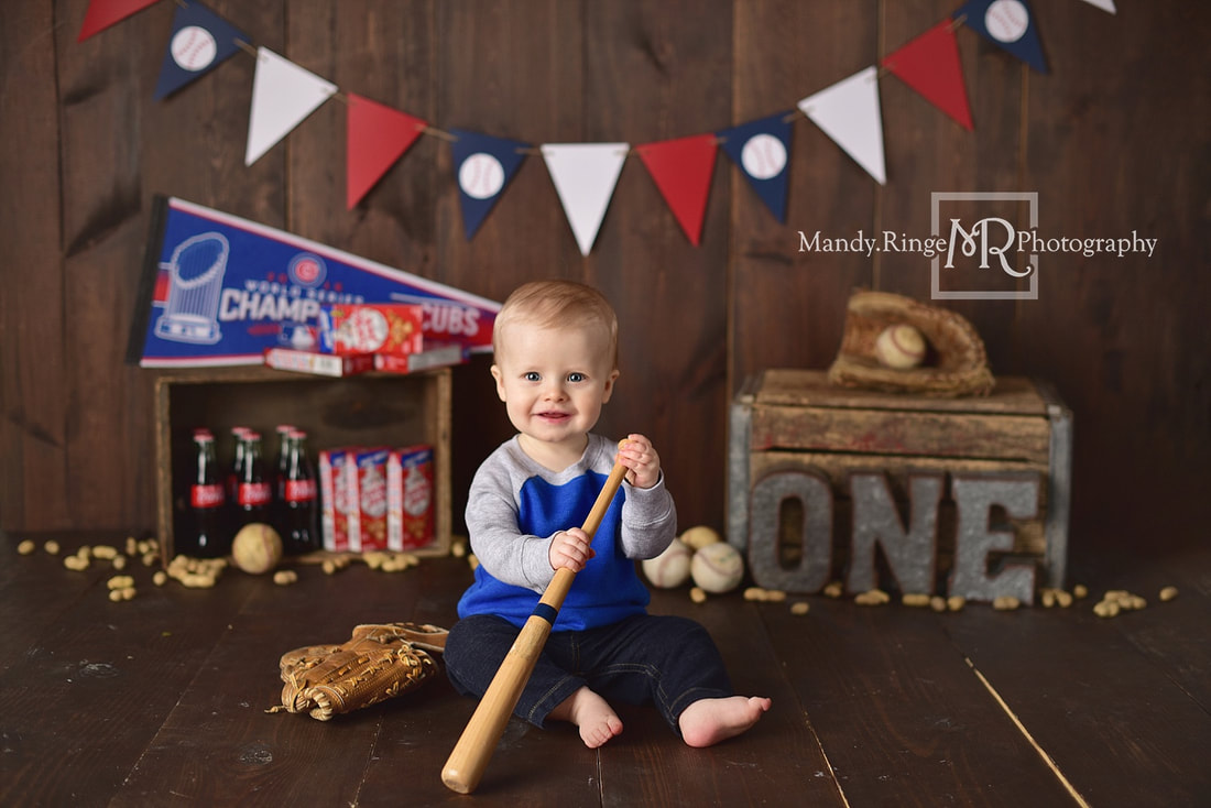 Baby boy first birthday portraits // milestone, one year old, vintage, baseball, peanuts, coca cola, Chicago Cubs // by Mandy Ringe Photography // St. Charles, IL Photographer