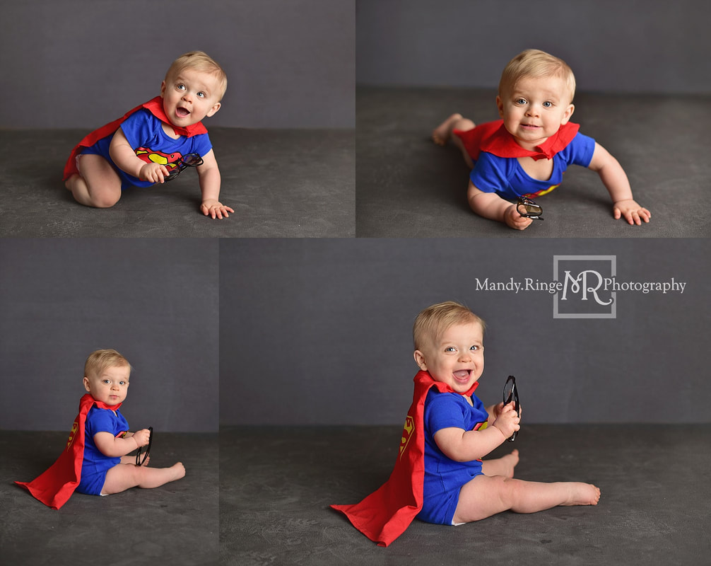 Baby boy first birthday portraits // Superman, Clark Kent, hero, simple // by Mandy Ringe Photography // St. Charles, IL Photographer