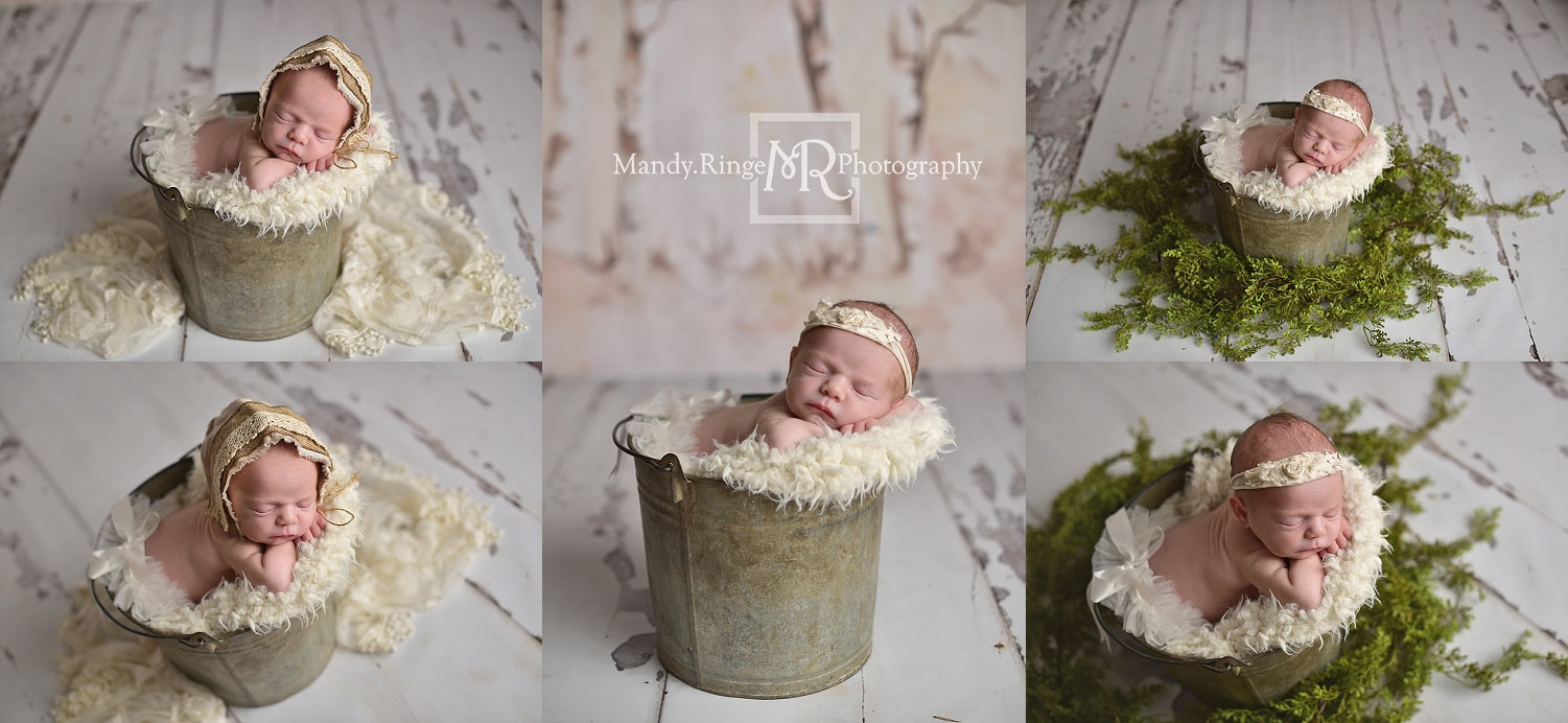 Newborn girl portrait session // floral, neutral, birch // by Mandy Ringe Photography // St. Charles, IL Photographer
