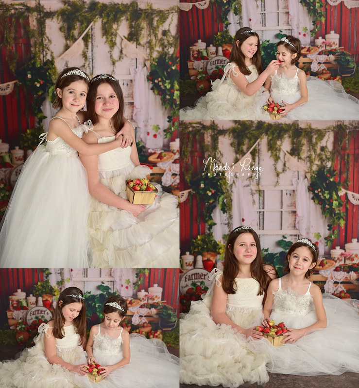 Sisters milestone portraits // strawberries, Dollcake dress, Baby Dream Backdrops // St Charles, IL Photographer // by Mandy Ringe Photography
