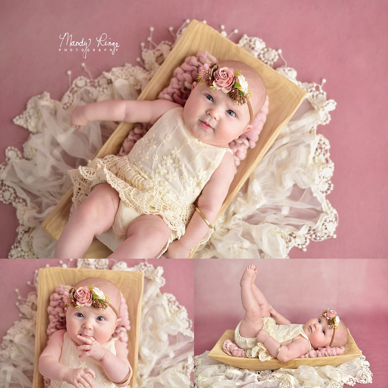 Baby girl milestone portraits // 4 months old, pink, floral, lace // St. Charles, IL // by Mandy Ringe Photography