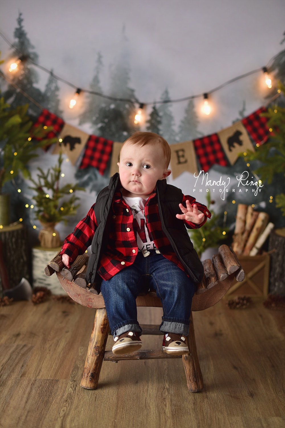 First birthday milestone portraits // Lumberjack theme, Vale backdrop from Intuition Backgrounds // Mandy Ringe Photography // Sycamore, IL Photographer