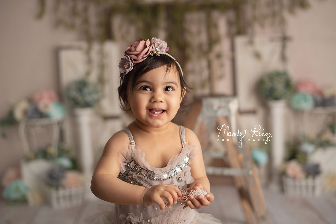 First birthday milestone session // boho, neutral, dusty pink, greenery, spring colors // Mandy Ringe Photography // Sycamore, IL Studio Photographer