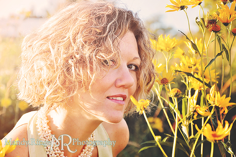Model Laurie Rouse with yellow prairie flowers  // Peck Farm Park // Geneva, IL // by Mandy Ringe Photography