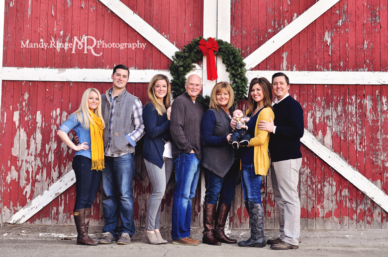 Extended Family Portrait Session // Red and white barn door // Leroy Oakes Forest Preserve - St Charles, IL // by Mandy Ringe Photography