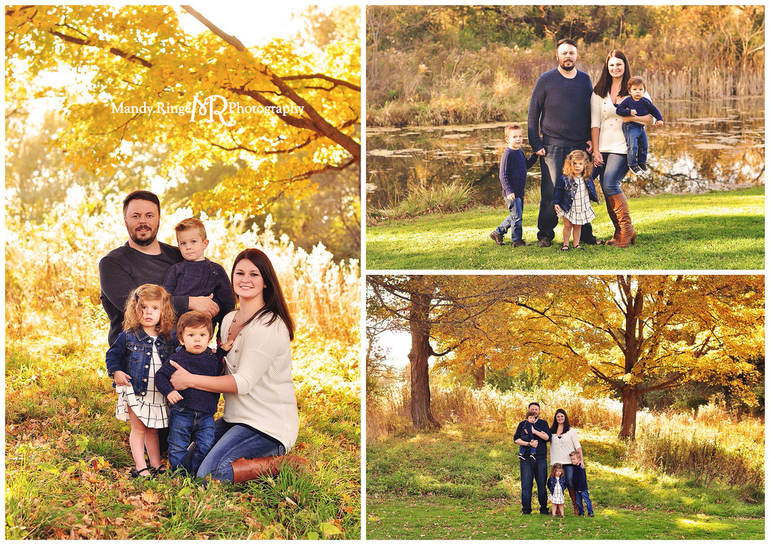 Fall family mini sessions // bright yellow trees, fall foliage, colorful leaves, pond // Leroy Oakes - St. Charles, IL // by Mandy Ringe Photography