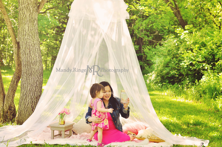 Mommy and Me styled mini session // hoop canopy, pillows, pink, gold, gray // St Charles, IL - by Mandy Ringe Photography