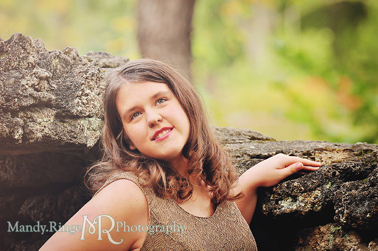 Teen girl portrait - Sweet Sixteen // Posing with a rock wall // Fabyan Forest Preserve // by Mandy Ringe Photography