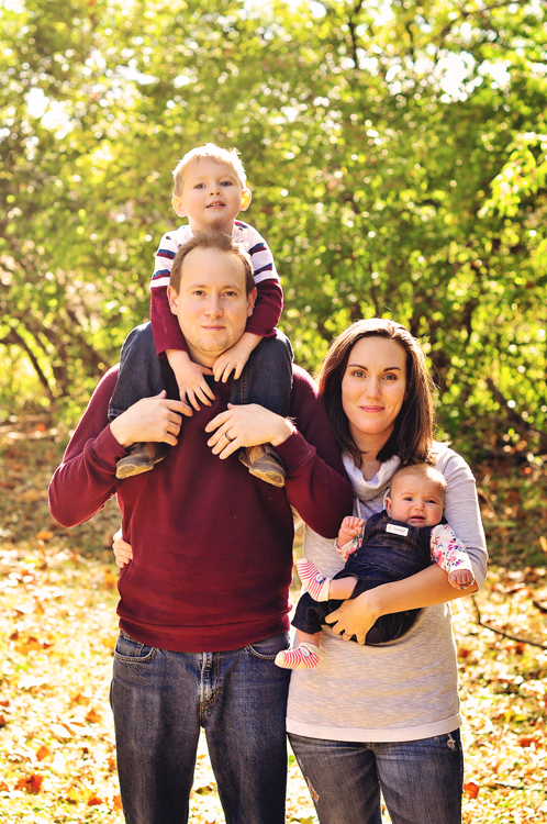 Fall family portraits // outdoors, fall foliage, leaves, maroon, gray, navy // Leroy Oakes Forest Preserve - St. Charles, IL // by Mandy Ringe Photography