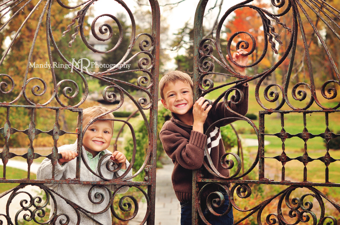 Sibling portraits // brothers, villa garden, iron gate // Fabyan Forest Preserve - Geneva, IL // by Mandy Ringe Photography