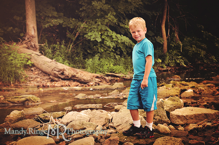 Young boy standing in a creek bed // Child Photography // Eaton, OH // by Mandy Ringe Photography