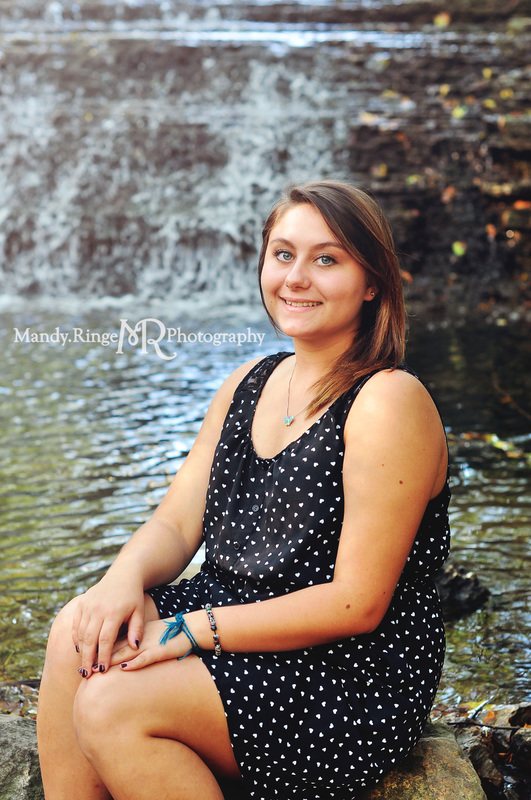 Senior portrait's // waterfall, creek, rocks, teen girl, Ottawa Highschool // South Elgin, IL // by Mandy Ringe Photography