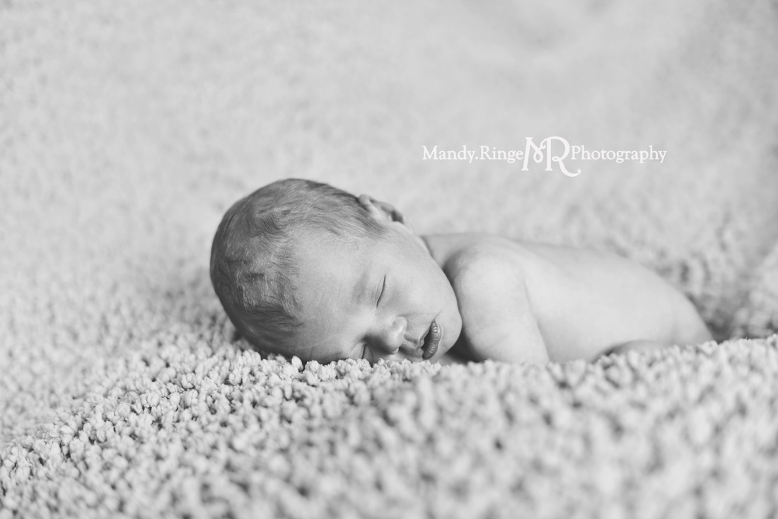 Newborn girl portraits // Aqua, blue, popcorn blanket // client's home - Geneva, IL // by Mandy Ringe Photography
