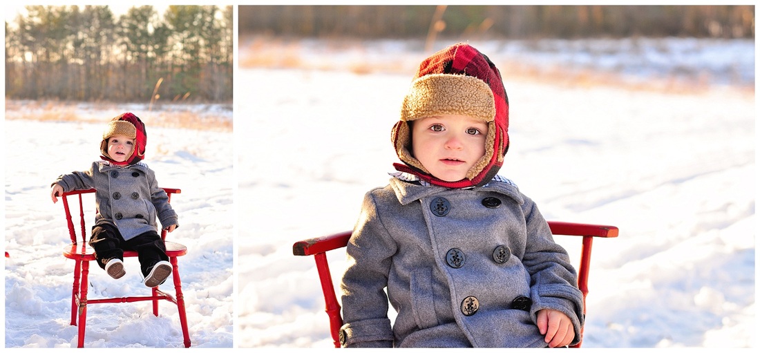 Hot cocoa stand styled mini session // red chair, snow, pine trees // Leroy Oakes - St Charles, IL // by Mandy Ringe Photography