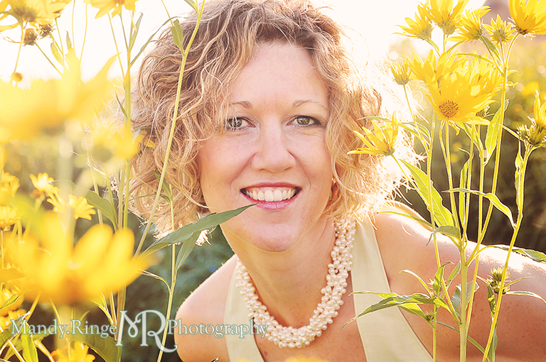 Model Laurie Rouse with yellow prairie flowers  // Peck Farm Park // Geneva, IL // by Mandy Ringe Photography
