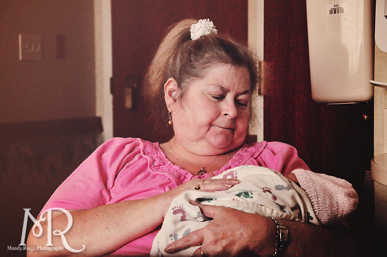 Grandma meeting her new granddaughter // Delnor Hospital // St. Charles, IL // by Mandy Ringe Photography