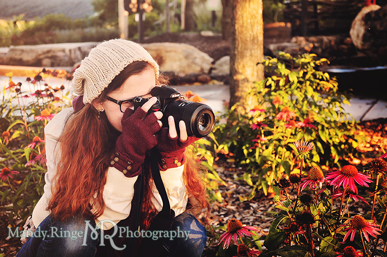 Adult woman portrait, photographer posing with a camera // Peck Farm Park // Geneva, IL // by Mandy Ringe Photography
