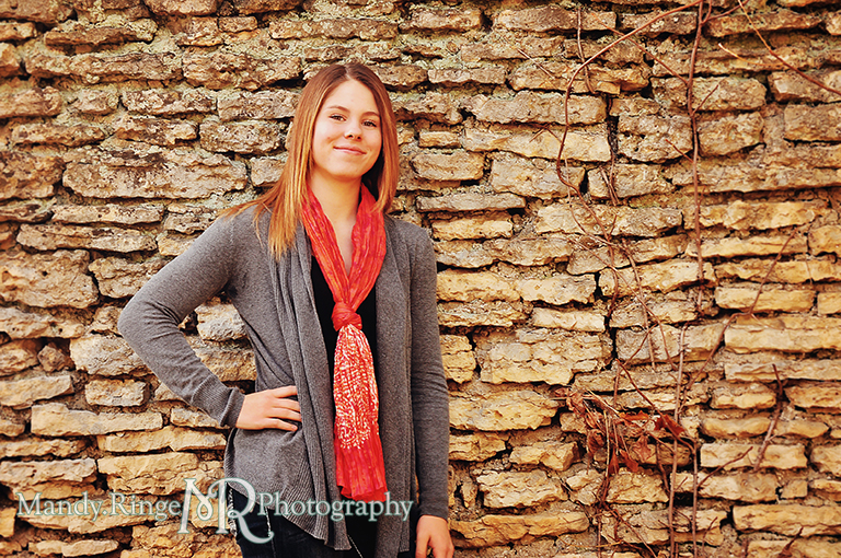 Autumn family portraits - In front of a stone wall // Fabyan Forest Preserve - Batavia, IL // by Mandy Ringe Photography