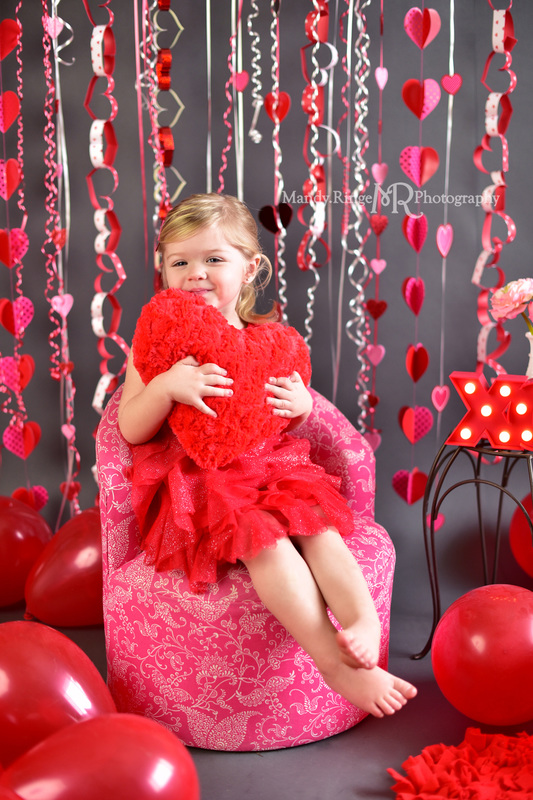 Valentine's Mini Session // Pink, red, white, gray, heart streamers, balloons // St. Charles, IL // by Mandy Ringe Photography