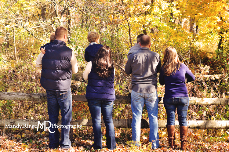 Fall extended family portraits // fall trees, wooden fence // Delnor Woods Park - St. Charles, IL // by Mandy Ringe Photography