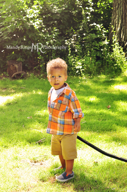 Second birthday portraits // outdoors, pulling wagon // Delnor Woods Park - St. Charles, IL // by Mandy Ringe Photography