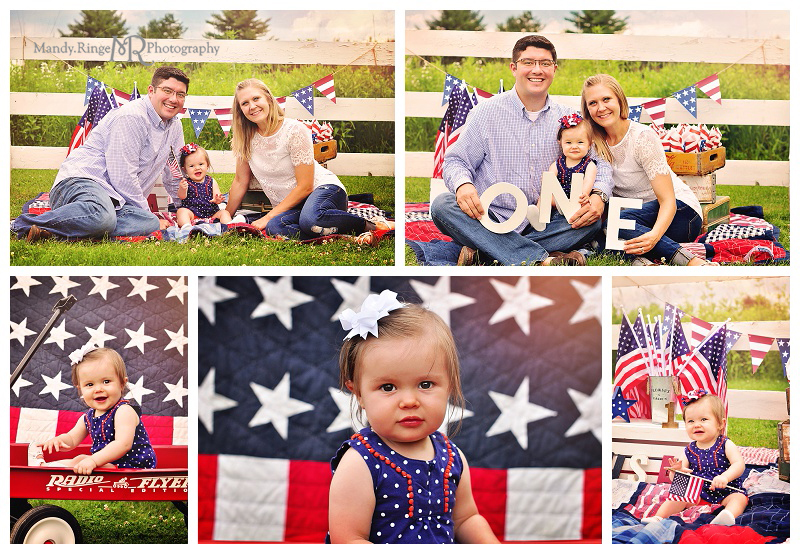 Stars and stripes patriotic mini session // Fourth of July, red, white and blue, quilt, flags, pennant banner, Radio Flyer wagon, white fence // St. Charles, IL // by Mandy Ringe Photography