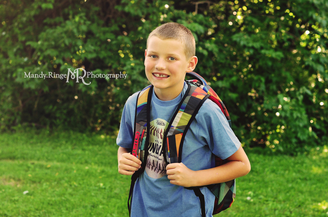 Back to School mini session // wearing backpack // Leroy Oakes Forest Preserve - St. Charles, IL // by Mandy Ringe Photography