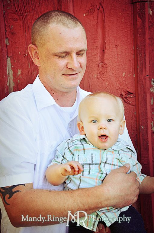 Family photos, father and son, in front of a red barn // Leroy Oaks // St Charles, IL // by Mandy Ringe Photography