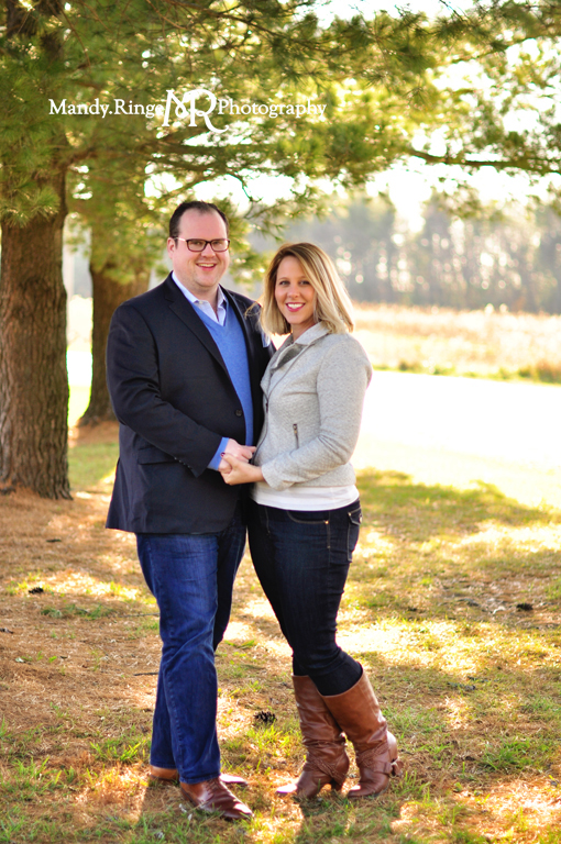 Christmas portrait mini session // sunny day, open field, pine trees // St Charles, IL // by Mandy Ringe Photography
