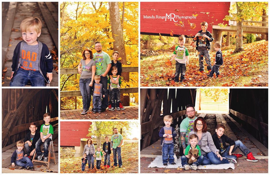 Fall family mini session // travelling photograper, hometown session, Roberts Bridge, lake, dam, covered bridge, fall leaves // Crystal Lake - Eaton, OH // by Mandy Ringe Photography