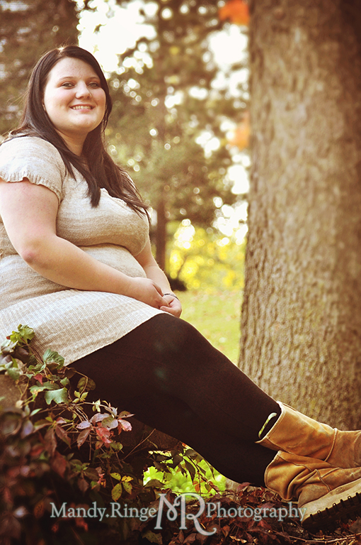 Teen girl sitting on a stone wall covered with Virginia creeper vines // Senior Photos // Fabyan Forest Preserve - Batavia, IL // by Mandy Ringe Photography