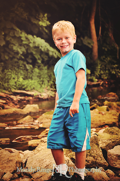 Young boy standing in a creek bed // Child Photography // Eaton, OH // by Mandy Ringe Photography