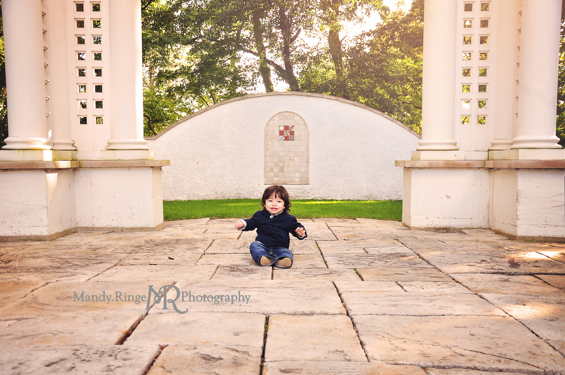 First birthday portraits // boy, garden, outdoors, 12 months // Hurley Gardens - Wheaton, IL // by Mandy Ringe Photography