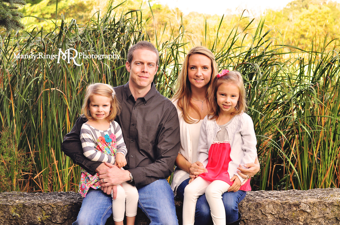 Family portraits // stone bench, cattails // Leroy Oakes Forest Preserve - St. Charles, IL // by Mandy Ringe Photography