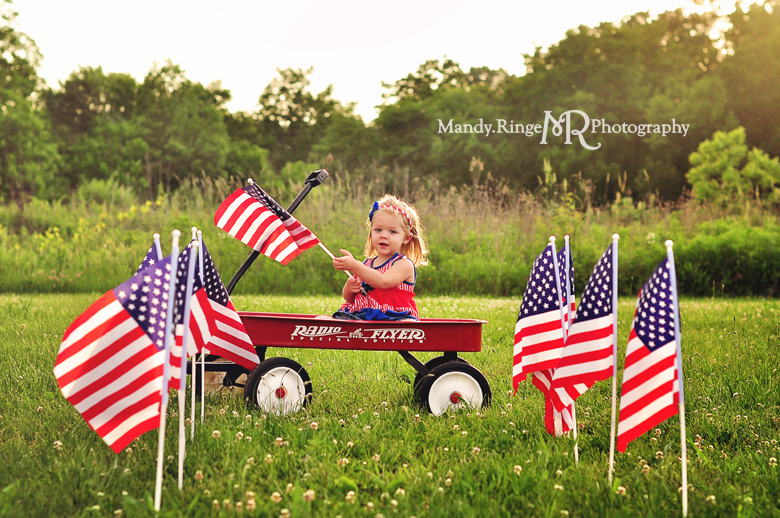 Patriotic Photo Shoot // stars and stripes, fourth of july, flags, radio flyer wagon, summer // Leroy Oakes - St Charles, IL // by Mandy Ringe Photography