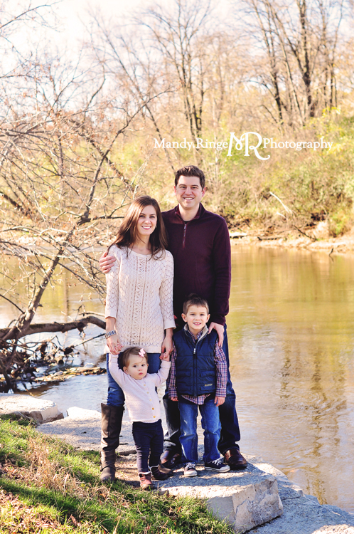 Fall family portraits // River, stone wall // River Trail Nature Center - Northbrook, IL // by Mandy Ringe Photography