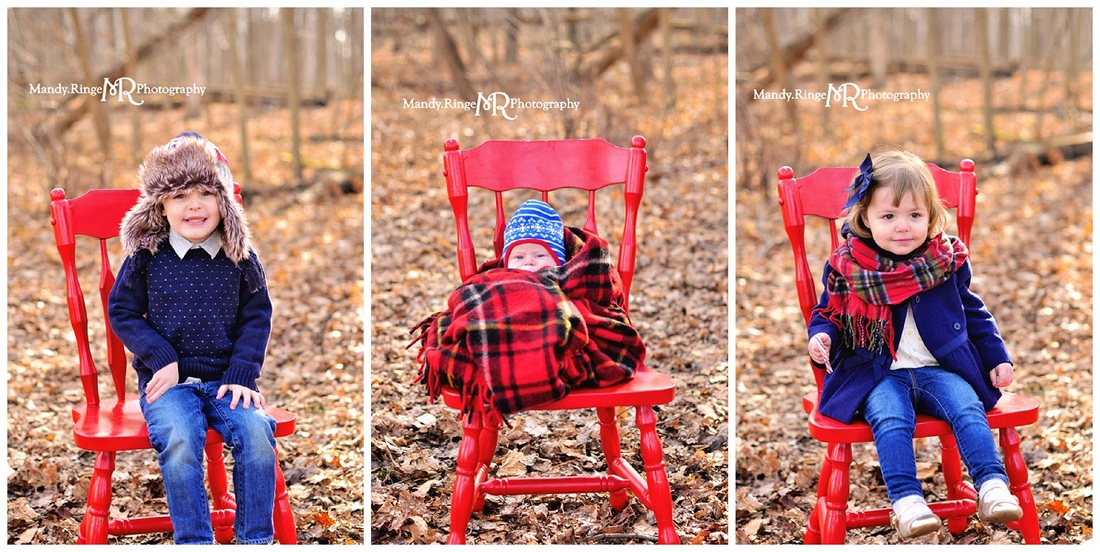 Hot cocoa stand styled mini session // wooden stand, Christmas tree, wreath, forest, woods, chairs, plaid thermos // Northbrook, IL // by Mandy Ringe Photography