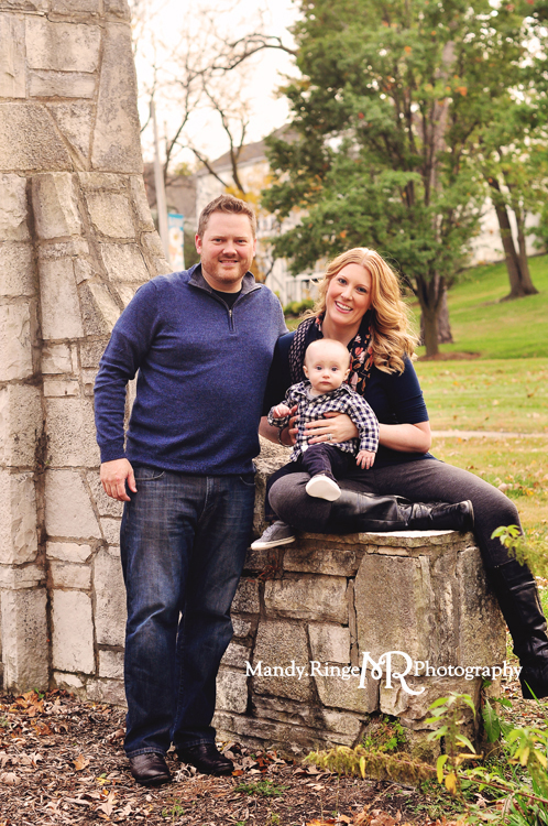 Fall family portraits // sitting on a stone wall // Mount St. Mary's Park - St. Charles, IL // by Mandy Ringe Photography