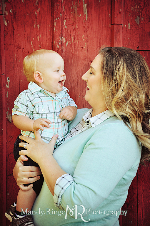 Family photos, mother and son, in front of a red barn // Leroy Oaks // St Charles, IL // by Mandy Ringe Photography