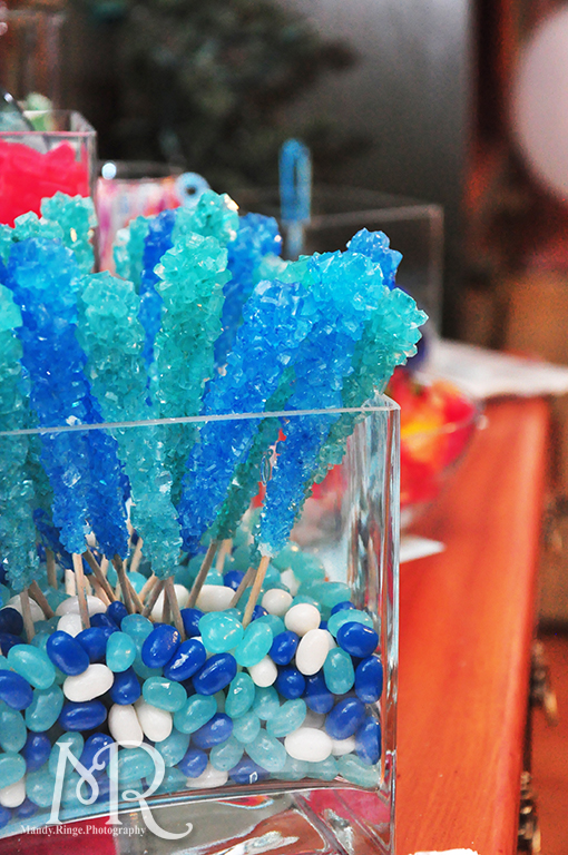 Under the Sea themed birthday party // Candy bar - rock candy, blue and white jelly beans // Boy's first birthday // by Mandy Ringe Photography