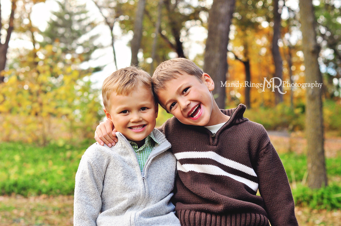 Sibling portraits // brothers, stone wall, fall foliage // Fabyan Forest Preserve - Geneva, IL // by Mandy Ringe Photography
