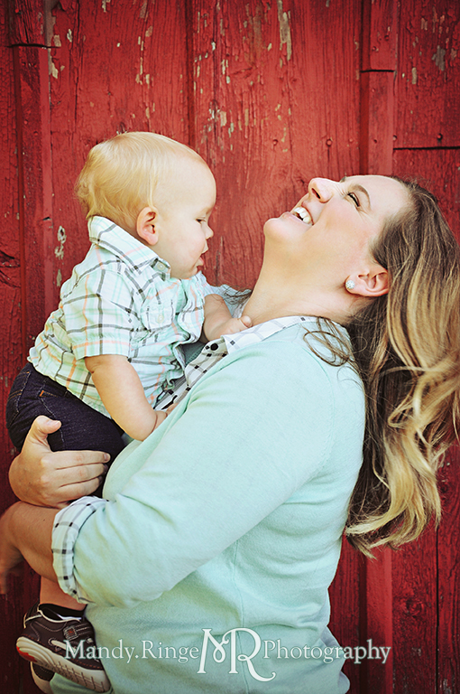 Family photos, mother and son, in front of a red barn // Leroy Oaks // St Charles, IL // by Mandy Ringe Photography