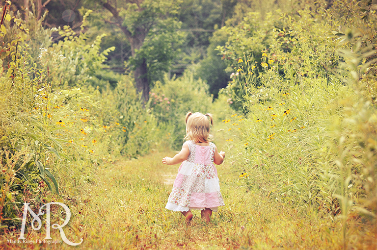 Baby girl walking down a prairie path // Ferson Creek Fen // by Mandy Ringe Photography