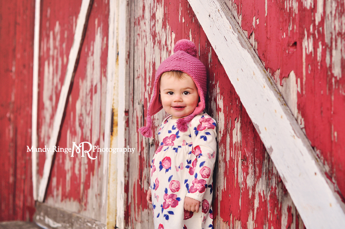 Fall family portraits // Red and white barn door // Leroy Oakes Forest Preserve - St. Charles, IL // by Mandy Ringe Photography