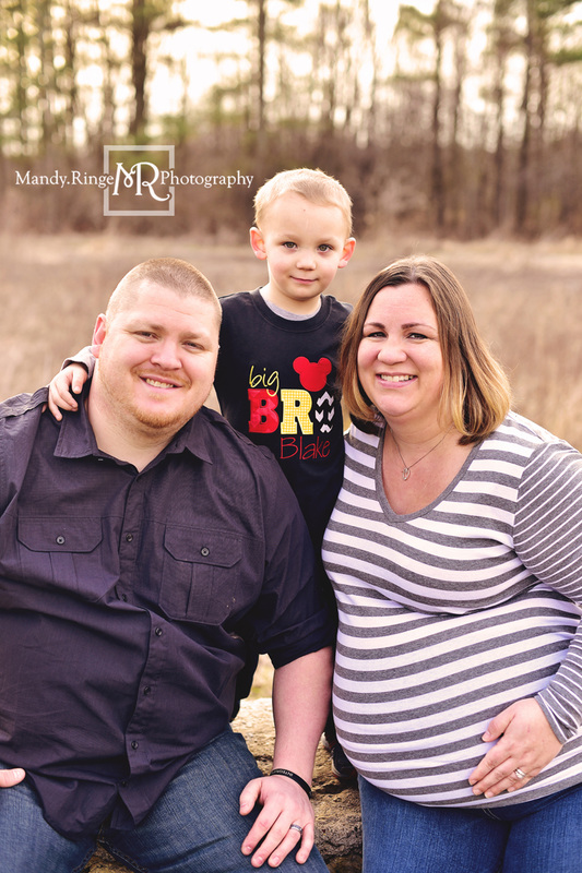 Maternity portraits // big brother, family of three, outdoors, sitting a rock, custom shirt // Leroy Oakes - St. Charles, IL // Mandy Ringe Photography