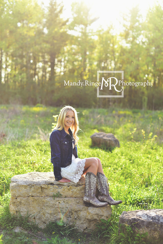 Teen girl senior portraits // outdoors, backlighting, sitting on a rock // Leroy Oakes - St. Charles, IL // Mandy Ringe Photography