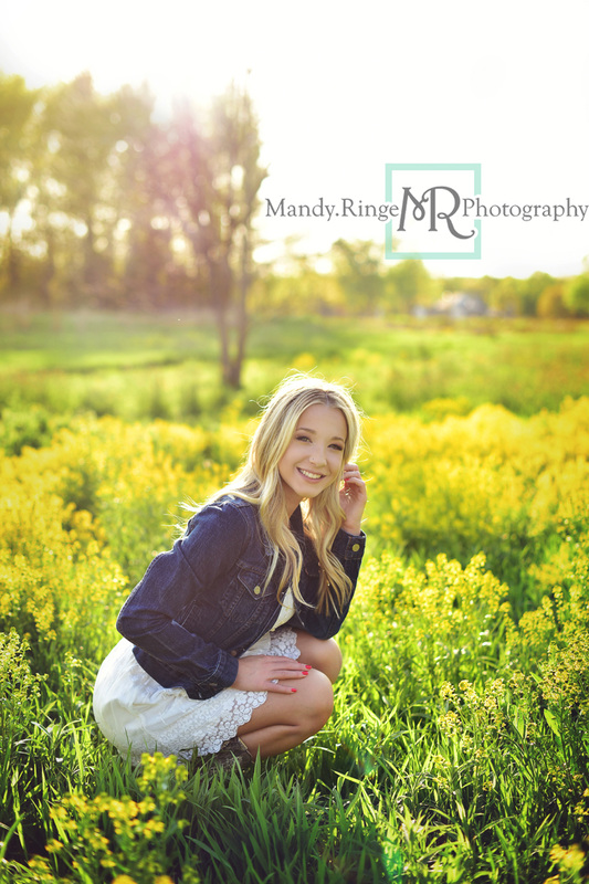 Teen girl senior portraits // outdoors, yellow flowers, wild mustard field // Leroy Oakes - St. Charles, IL // Mandy Ringe Photography