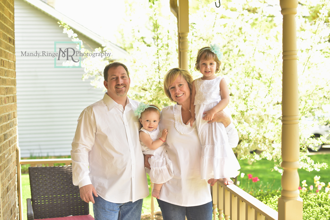 Spring family portraits // Client's home, white and blue outfits // Batavia, IL // Mandy Ringe Photography
