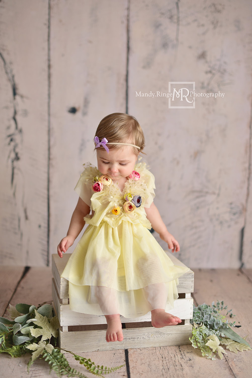 Milestone Session // Girl sitter session, 6 to 12 months, Nora dress from Cora & Violet, Backdrop from Intuitions Backdrops // St. Charles, IL studio // Mandy Ringe Photography